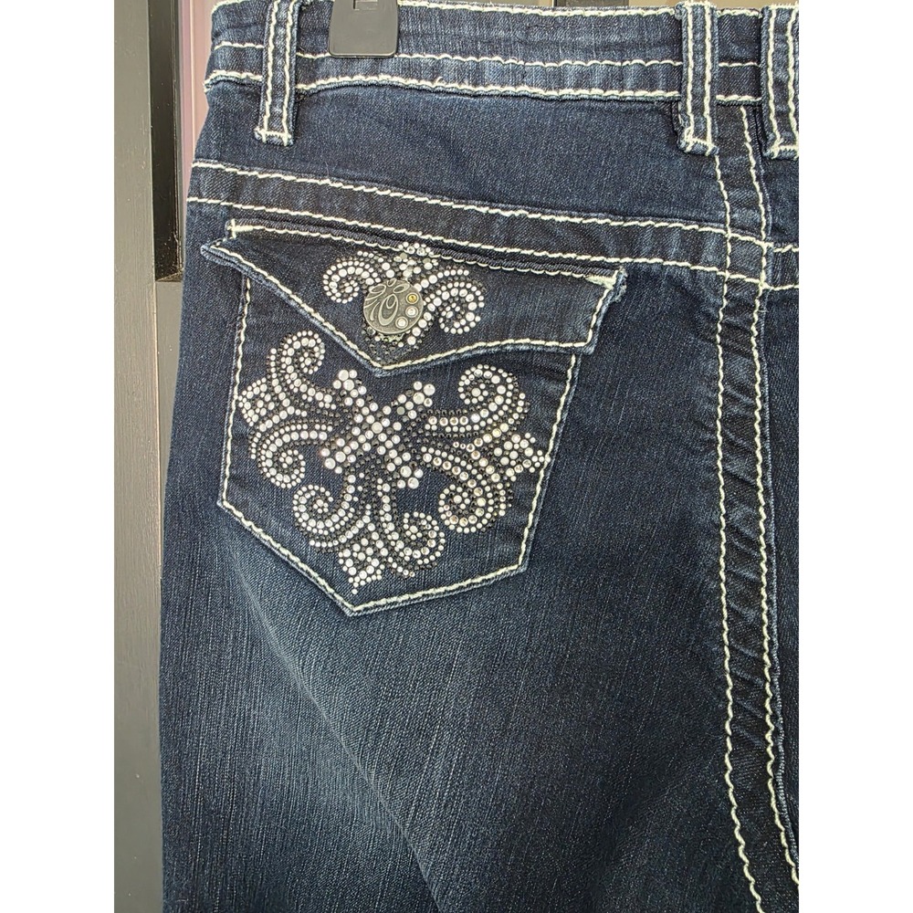 V Cristina Ankle Jeans Womens 10 Dark Blue Jeweled Embellished Heavy Stitch - Picture 7 of 10